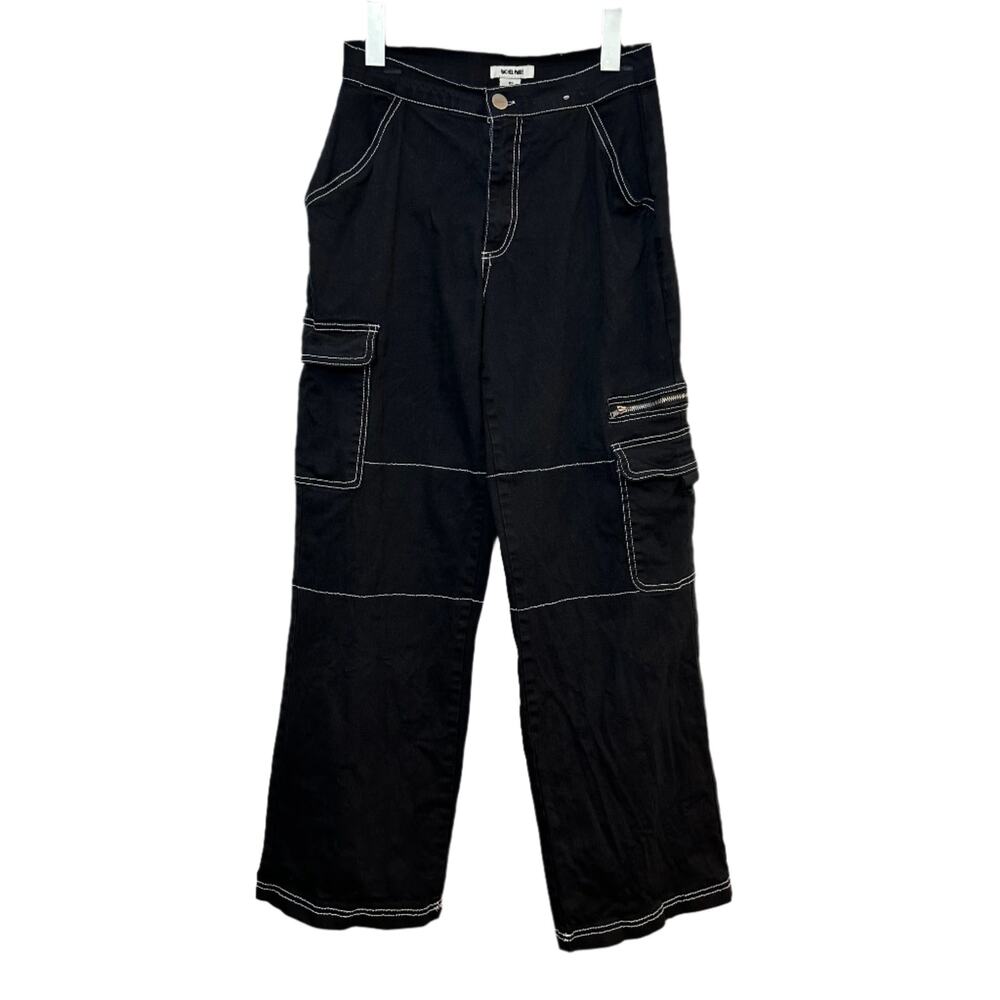 Rachel Paige Cargo Pants Black Wide Leg High Rise Cropped Y2K 2000s XS